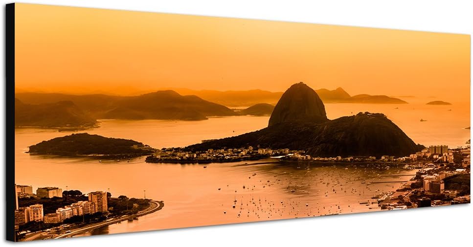 Paul Sinus Art Panoramabild auf Leinwand und Keilrahmen 150x50cm Rio De Janeiro Zuckerhut Meer Stadt
