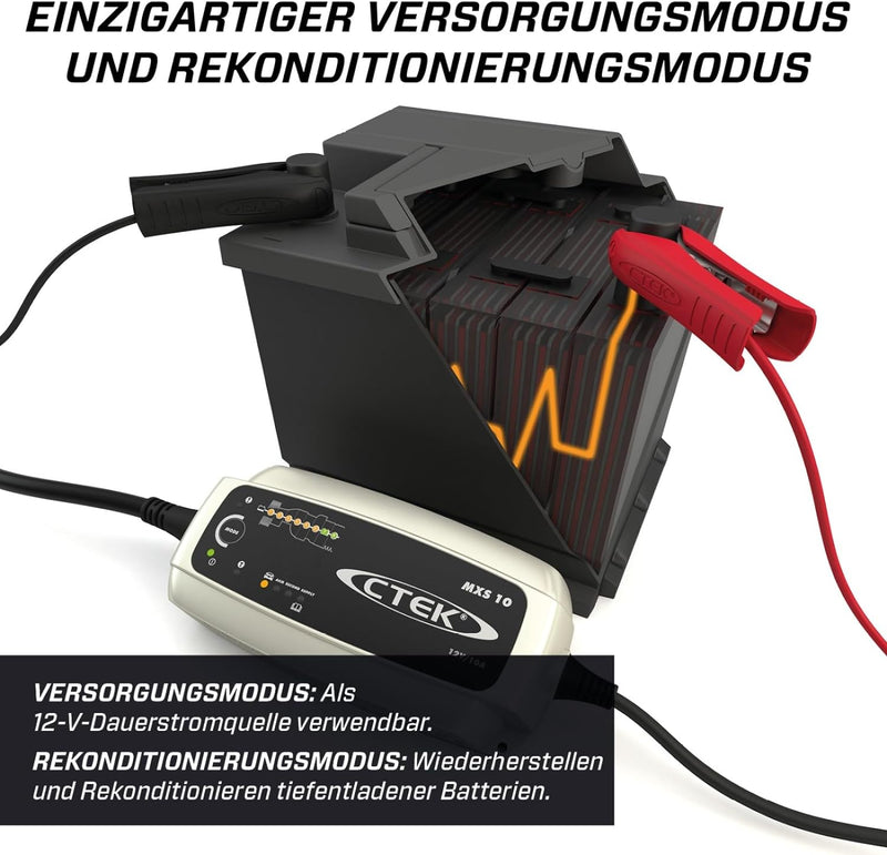 CTEK MXS 10, Batterieladegerät 12V Für Grössere Fahrzeugbatterien, Boot, Wohnwagen,Wohnmobil Ladeger