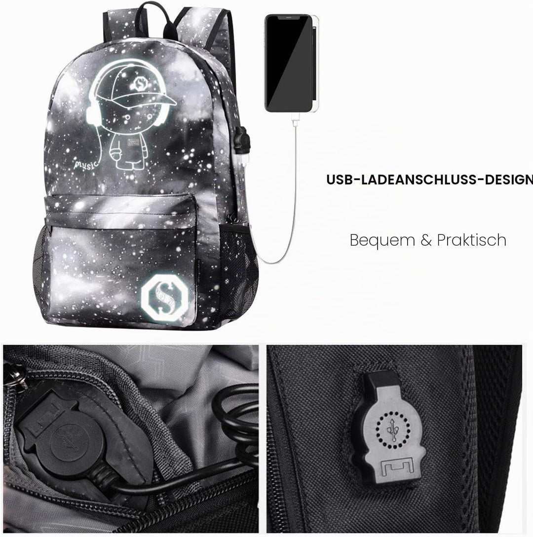 FANDARE Schulrucksack Galaxy Leuchtend Schultasche Junge Mädchen Rucksäcke Schulranzen mit USB Teena