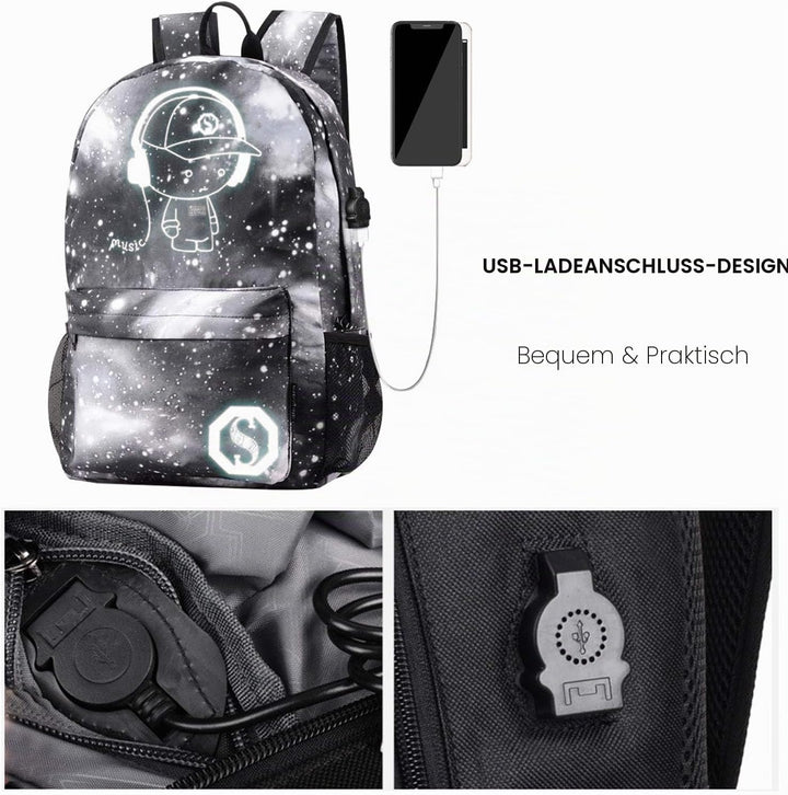 FANDARE Schulrucksack Galaxy Leuchtend Schultasche Junge Mädchen Rucksäcke Schulranzen mit USB Teena