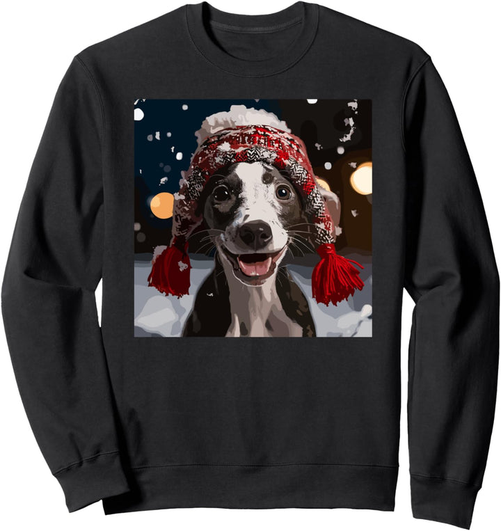 Whippet Welpe Hund spielt im Schnee Weihnachten Sweatshirt
