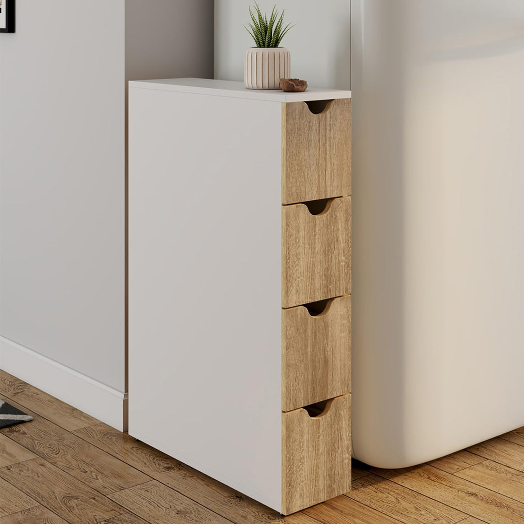 IDMarket – Aufbewahrungseinheit mit 4 Schubladen, Wilo, auf Rollen, säule, platzsparend, weiss und B