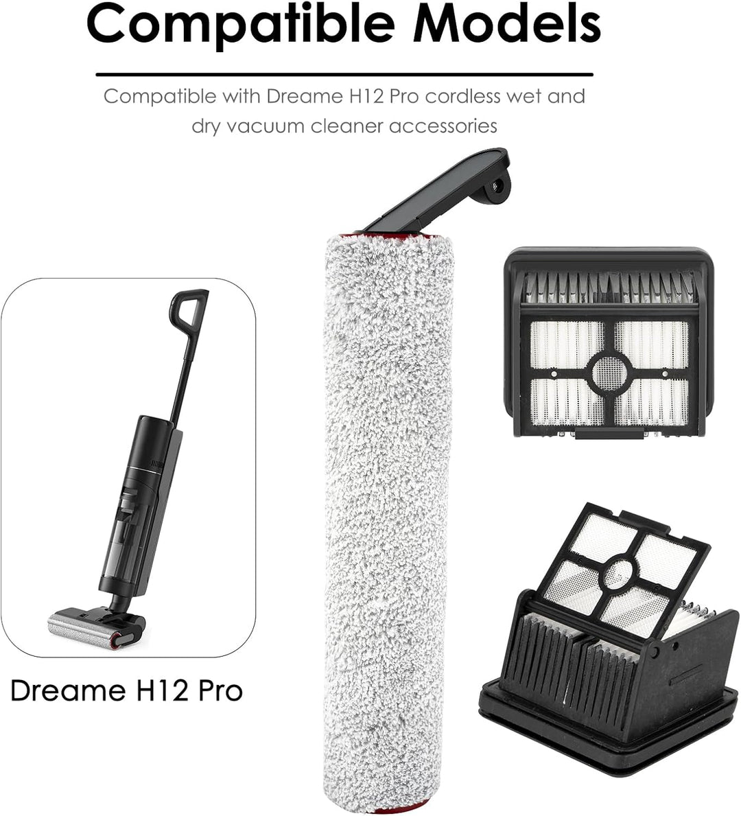 (6 Stück) H12 Pro Ersatz Bürstenrollen und HEPA Filter für Dreame H12 Pro, H12 Dual schnurlosen Nass