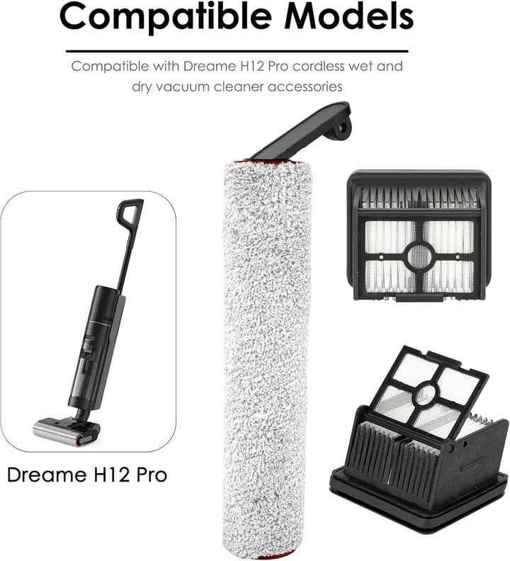 (6 Stück) H12 Pro Ersatz Bürstenrollen und HEPA Filter für Dreame H12 Pro, H12 Dual schnurlosen Nass