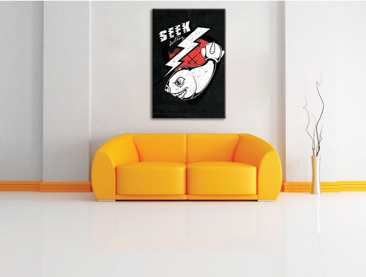 Dark Bombs away black Bild auf Leinwand, XXL riesige Bilder fertig gerahmt mit Keilrahmen, Kunstdruc