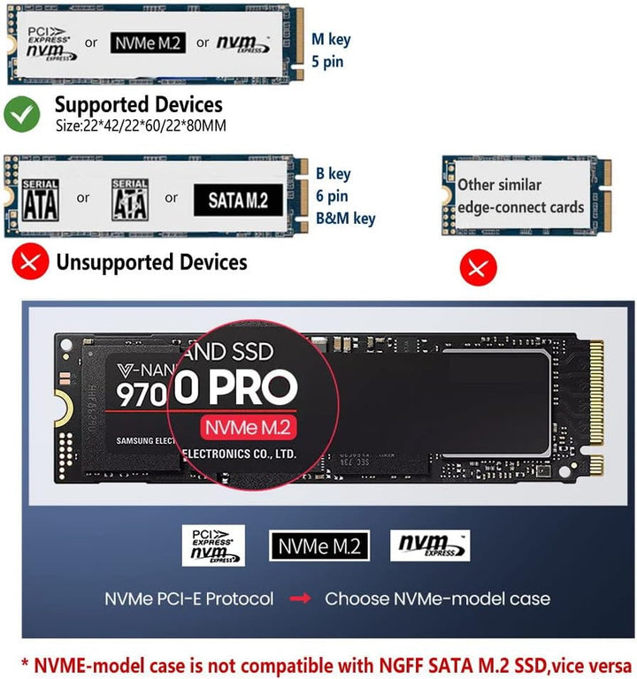 Cablecc USB 3.1 USB-C zu NVME M-Key M.2 NGFF SSD Externer PCBA-Konveteradapter Vertikaler Typ Silber