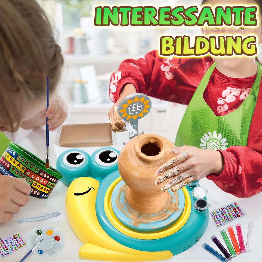 JONRRYIN Töpferset für Kinder, Töpferscheibe Elektrisch für Kinder, Mini Töpferscheibe mit Töpferton