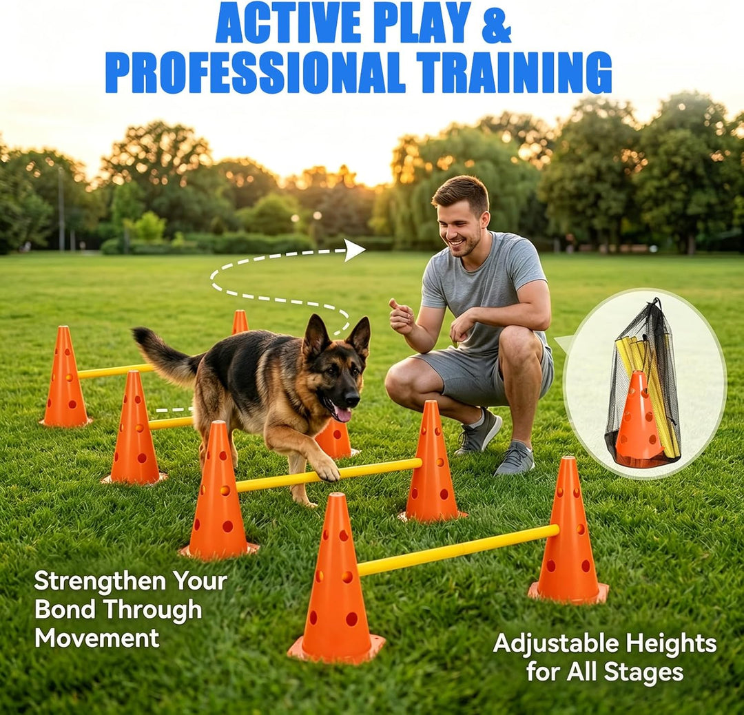 Sports Steckhürdenset, 10 Kegel + 5 Stangen Agility Hürden Steckhürdenset, Kinder Agility Hürden Hin