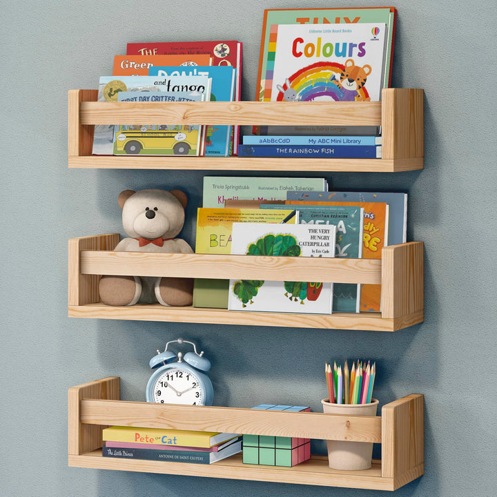 NATURE SUPPLIES Bücherregal Kinder, 3er-Set, Regal Kinderzimmer, Wandregal Kinderzimmer, ideal für B