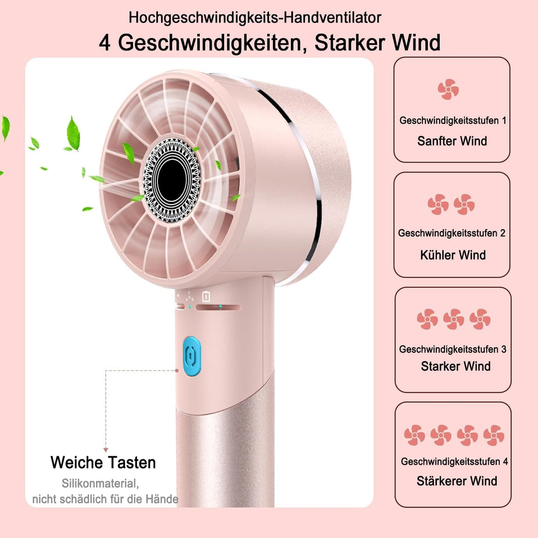 Handventilator Akku Aufladbar, Mini Stark Ventilator mit 7000 rpm Hohe Geschwindigkeit, Kleiner Meta