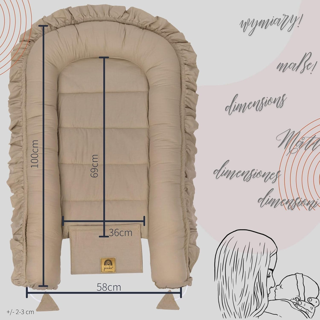 PIMKO Babynest mit rüschen Babynestchen für Baby Kuschelnest Babykokon für Neugeborene Baumwolle Nes
