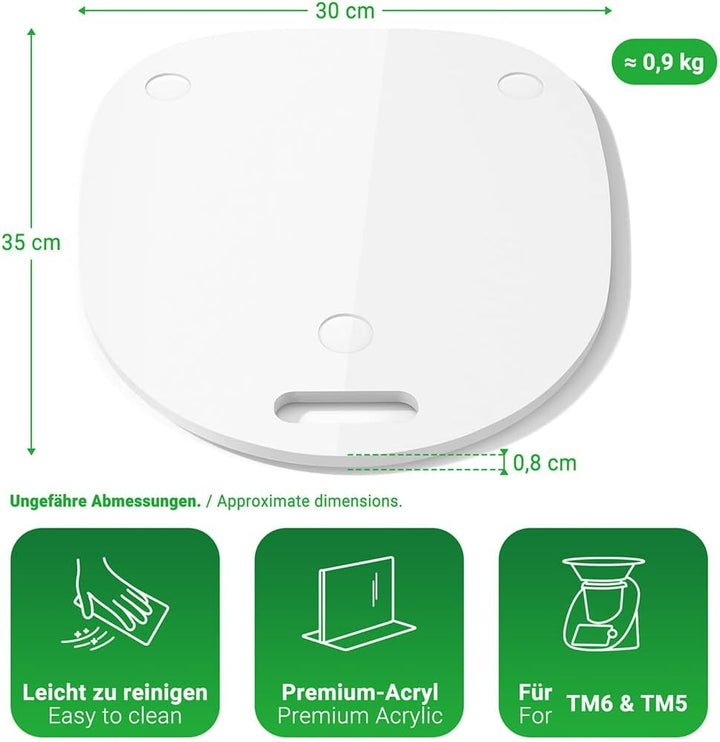 Siegvoll Gleitbrett für Thermomix TM6 TM5 Gleiter müheloses Verschieben Rollbrett aus Acryl - Weiss