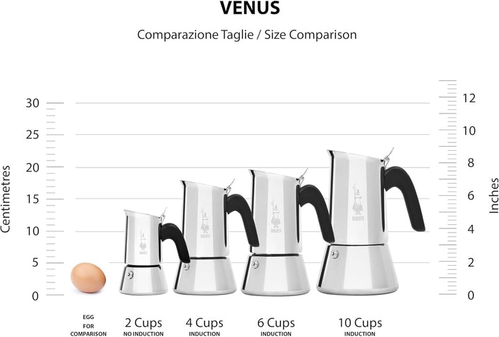 Bialetti Venus Espressokocher für induktion, Stahl, Silber, 0 cm, 400 4 tassen Old Venus, 4 tassen O