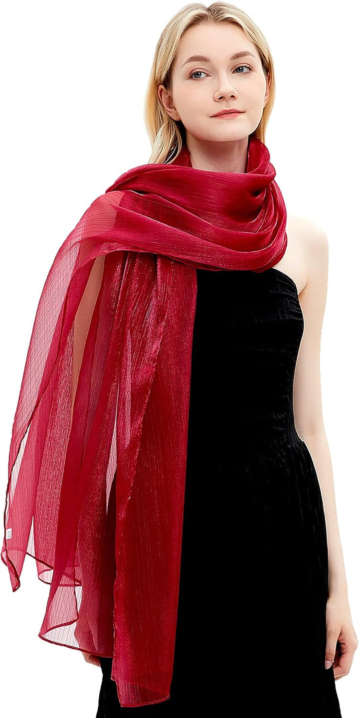 Damen Schals und Wraps für Abendkleider Leichte Sheer Crepe Tücher Shimmer Hochzeit Party Stole Maro