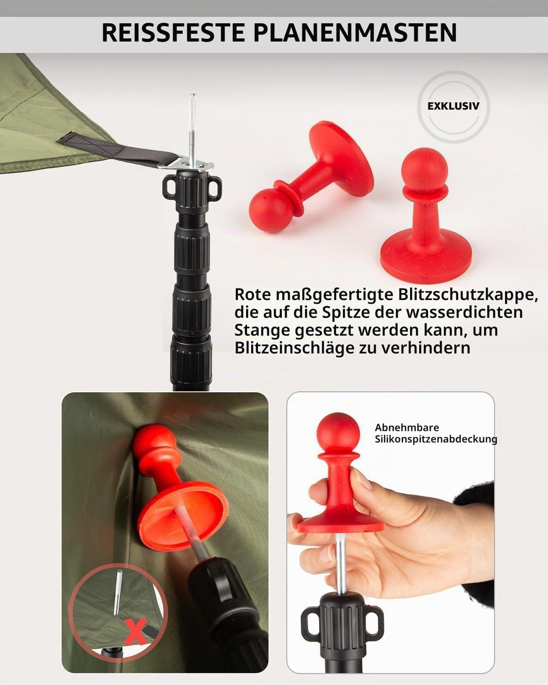 Zeltstange Teleskopstange für Zelte,Teleskopierbare Aluminium-Zeltstange,Höhe 88–265 cm,Sonnensegel