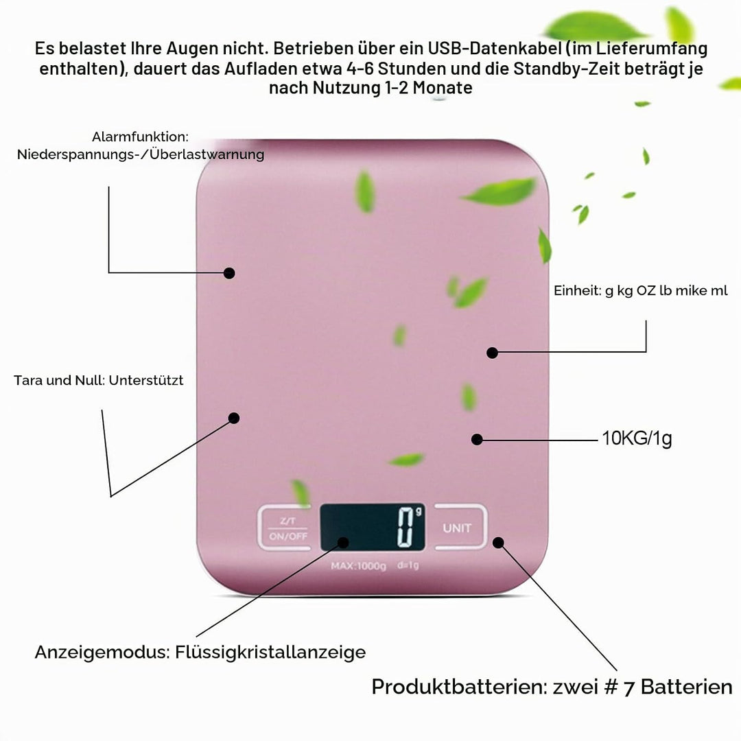 Küchenwaage Digital, 10kg/1g Küchenwaage USB Wiederaufladbar Digitale Küchenwaagen mit LCD Display &amp;