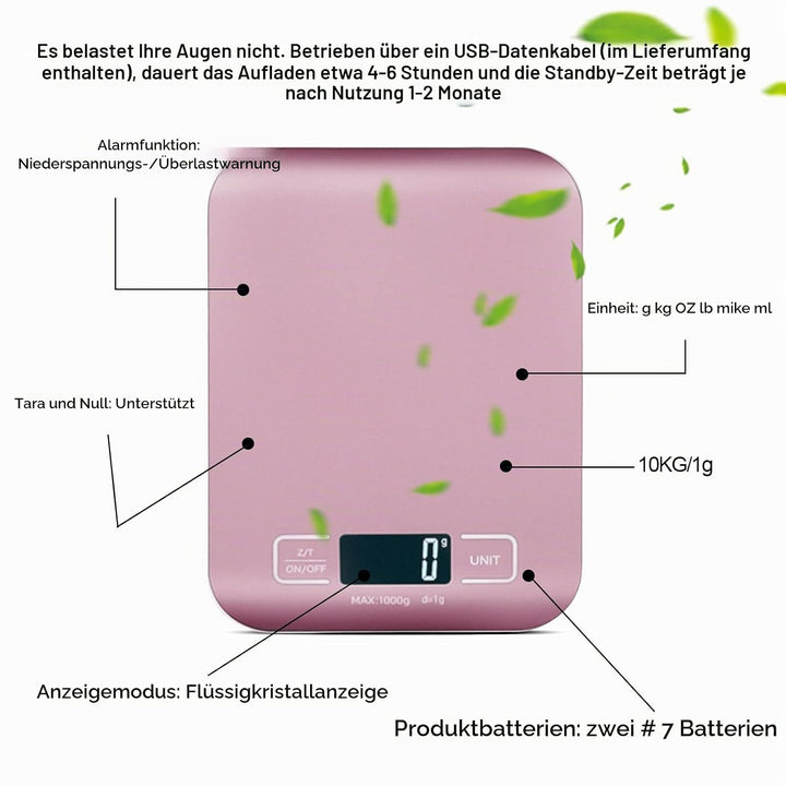 Küchenwaage Digital, 10kg/1g Küchenwaage USB Wiederaufladbar Digitale Küchenwaagen mit LCD Display &amp;
