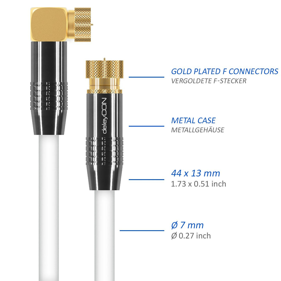 deleyCON 12,5m SAT Antennenkabel Satellitenkabel Koaxialkabel - HDTV Full HD - F-Stecker 90° Grad Ge