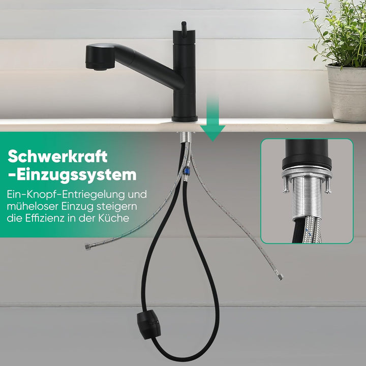 Wasserhahn Küche Spültischarmatur mit ausziehbarer Brause, usziehbarer Wasserhahn 360° schwenkbar zw