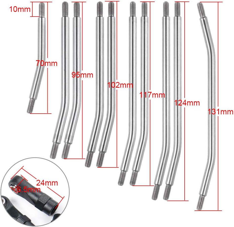 AXspeed 10pcs/Set Stainless Steel Steering Pull Rod Link Linkage for SCX10 1/10 RC Crawler Car