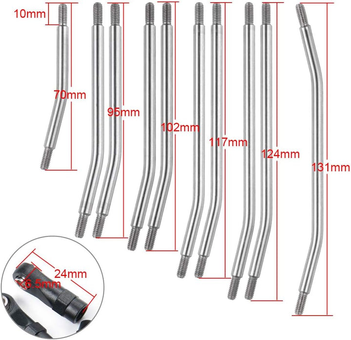 AXspeed 10pcs/Set Stainless Steel Steering Pull Rod Link Linkage for SCX10 1/10 RC Crawler Car