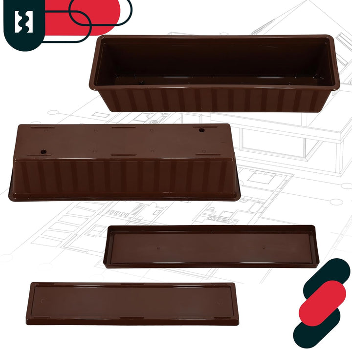 KOTARBAU® 2er Set Blumenkasten - Blumentopf für Balkon - 60 x 18 x 14 cm - Braun - Balkonkasten Balk