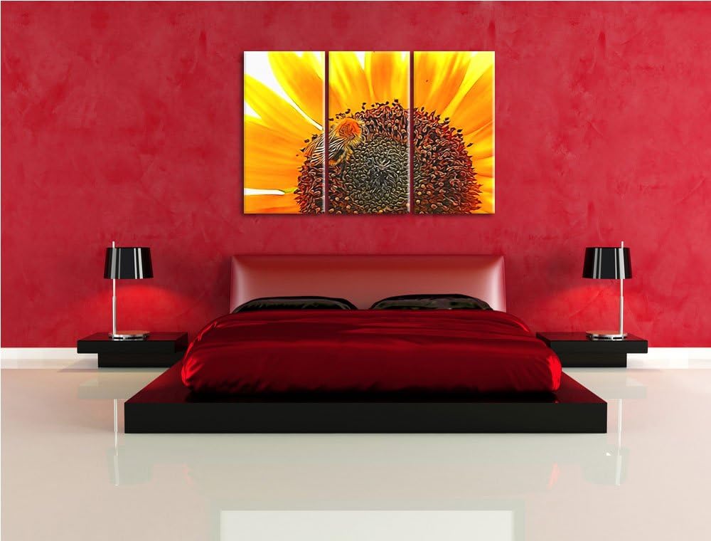 Biene auf Sonnenblume NewArt 3-Teiler Leinwandbild 120x80 Bild auf Leinwand, XXL riesige Bilder fert