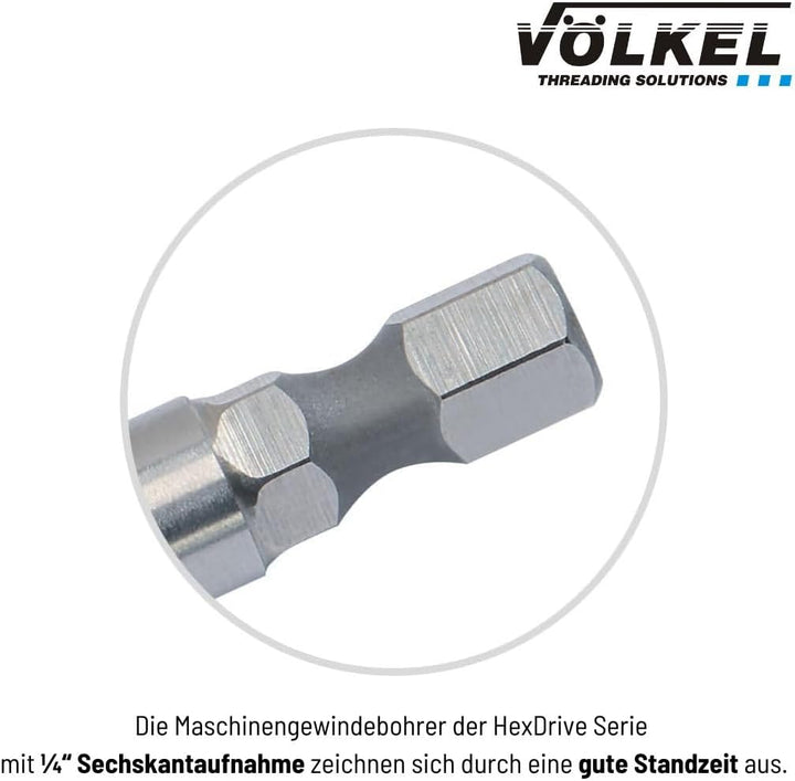 Völkel HexDrive Maschinengewindebohrer (Sechskantaufnahme) 1/4" Bit | HSS-E | M3-M12 | DIN371/376 |