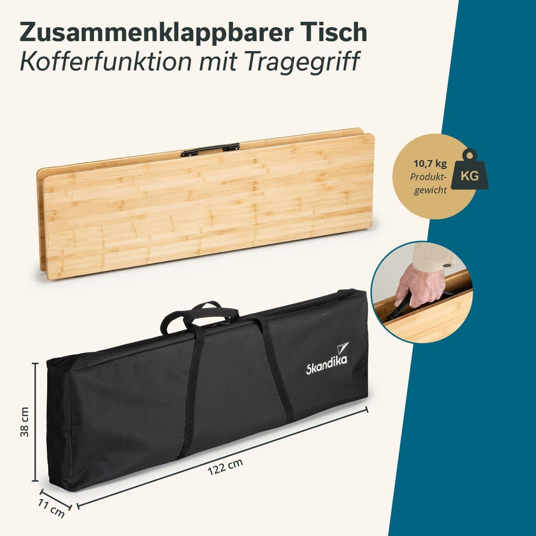 Skandika Campingtisch Tobro | Klapptisch mit Bambus Tischplatte, klappbar, stufenlos höhenverstellba