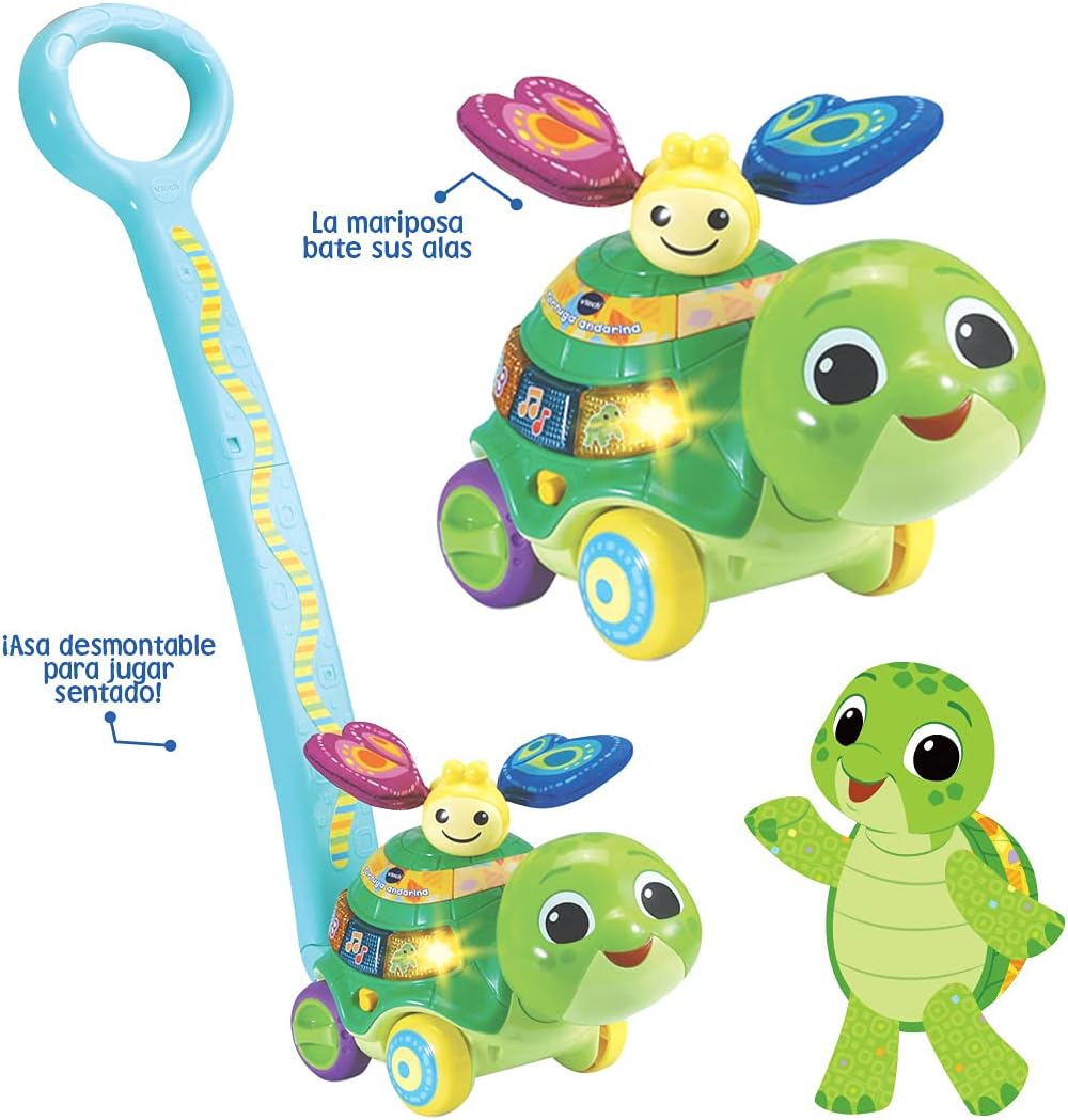 VTech Walking Turtle, Ziehspielzeug für Babys ab 12 Monaten, Version mit Gehhilfe, Spanisch (3480-54