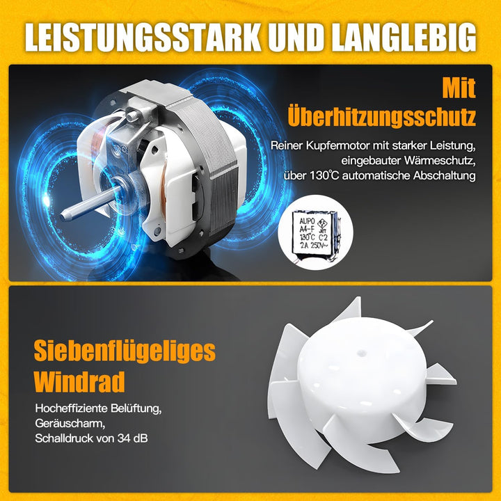 Badlüfter 100mm mit Nachlauf und Feuchtigkeitssensor, 12W Abluftventilator mit Rückstauklappe, 95m³/