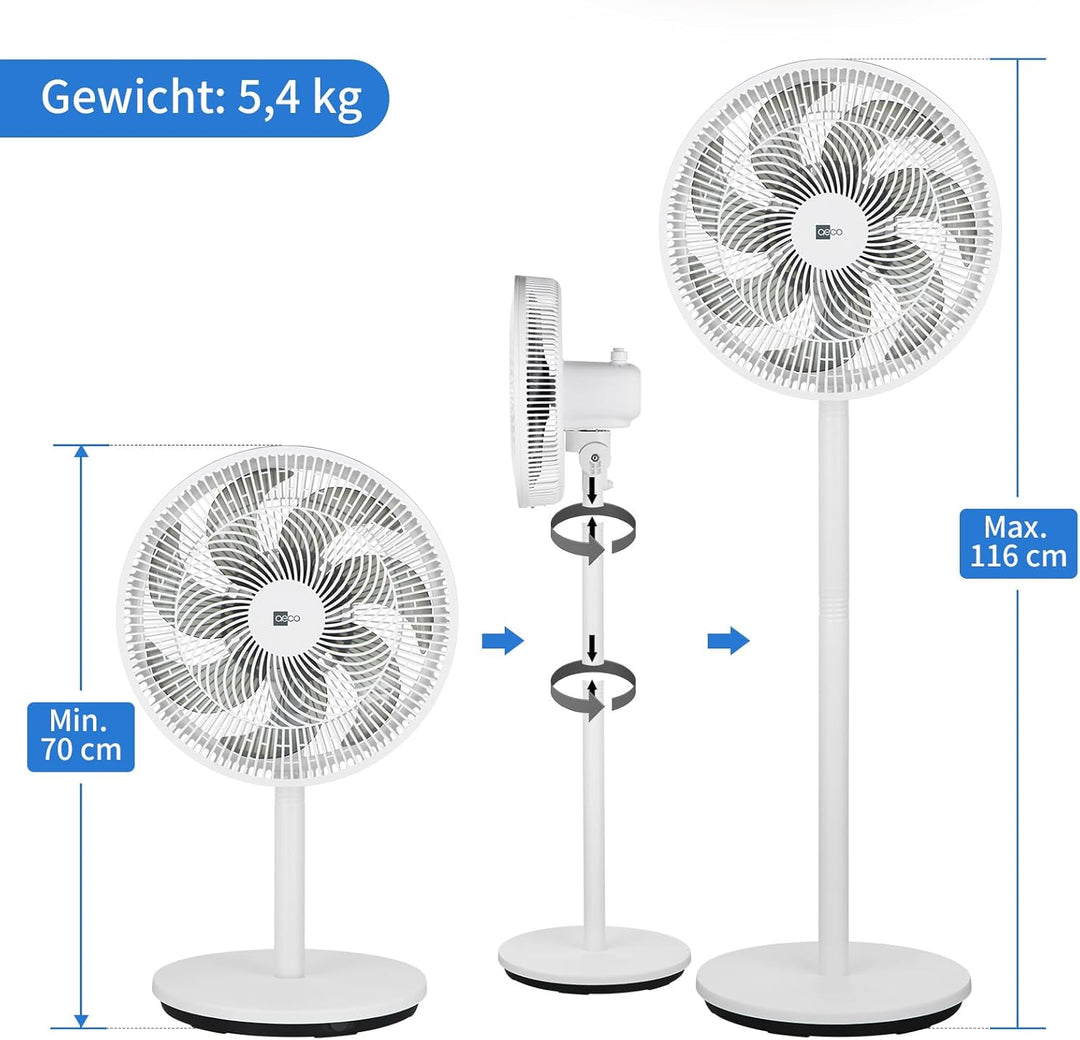 aeco AirX-Flow 100 Standventilator 2-in-1 Stand- & Tischventilator 3 Geschwindigkeitsstufen Höhenver