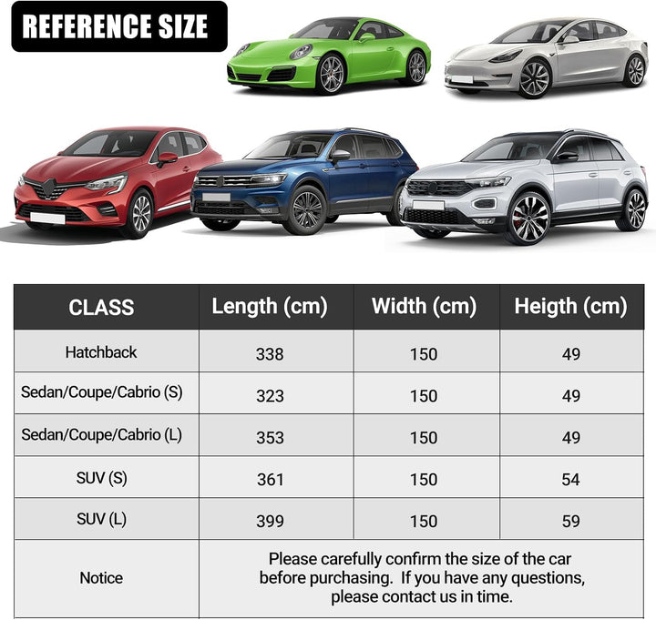 Universelle Halbgarage für SUV-Modell 361X150X54cm, Autoabdeckung Wasserdicht Ersatz für VW Tiguan S