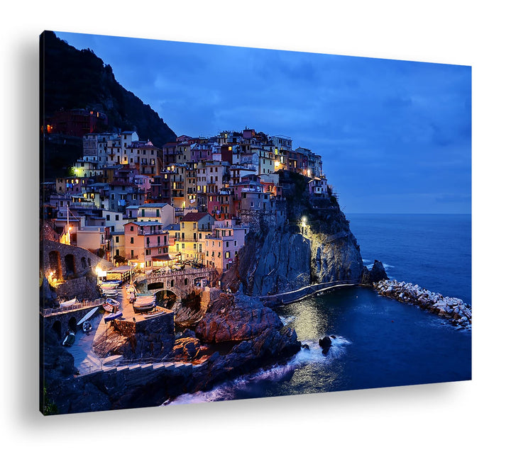deyoli Cinque Terre Küstenstreifen in Italien bei Nacht im Format: 80x60 als Leinwandbild, Motiv fer