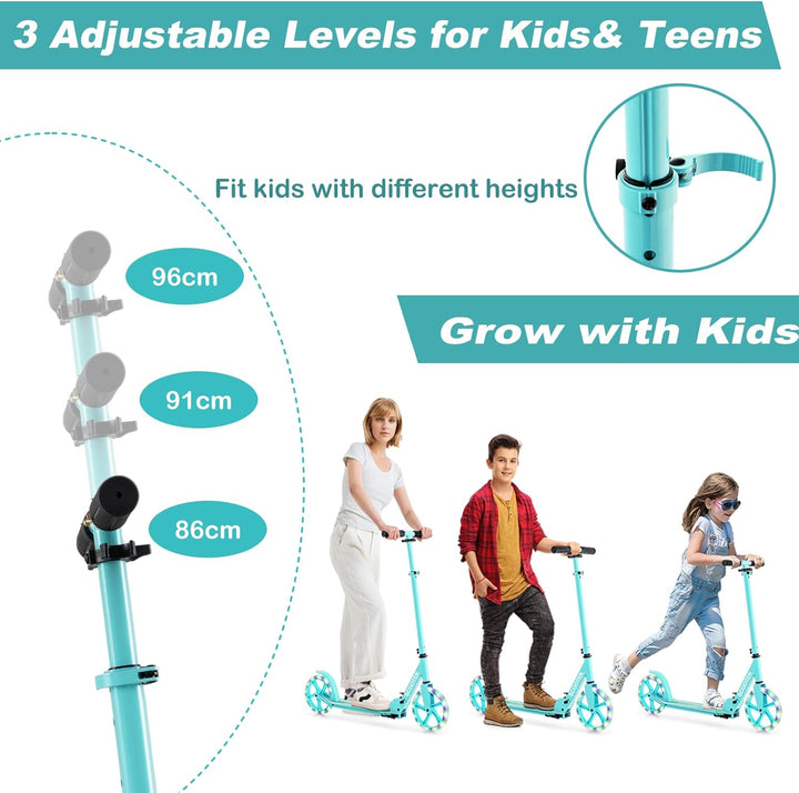 KOMFOTTEU Scooter Tretroller Klappbar, Cityroller Kickscooter mit 2 LED Rädern & Tragegurt, ‎Roller