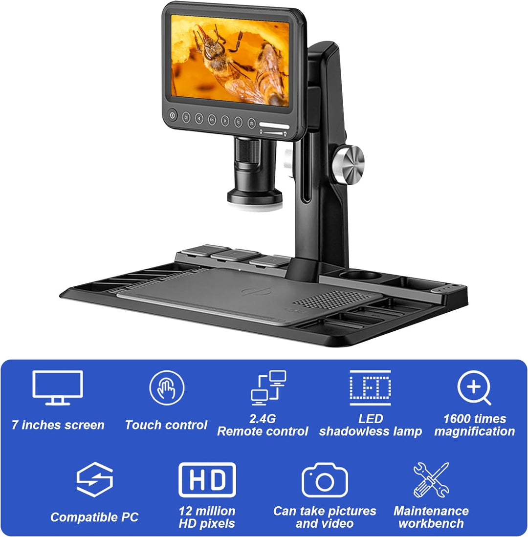 Auveach Digitales Mikroskop 7 Zoll 1600 x 12 MP 1080P Professionelles Schweissmikroskop für Erwachse