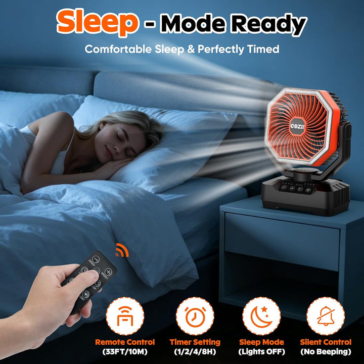 COZII Camping Ventilator 20000mAh, USB Ventilator Akku Tischventilator Oszillierend mit LED Licht, F