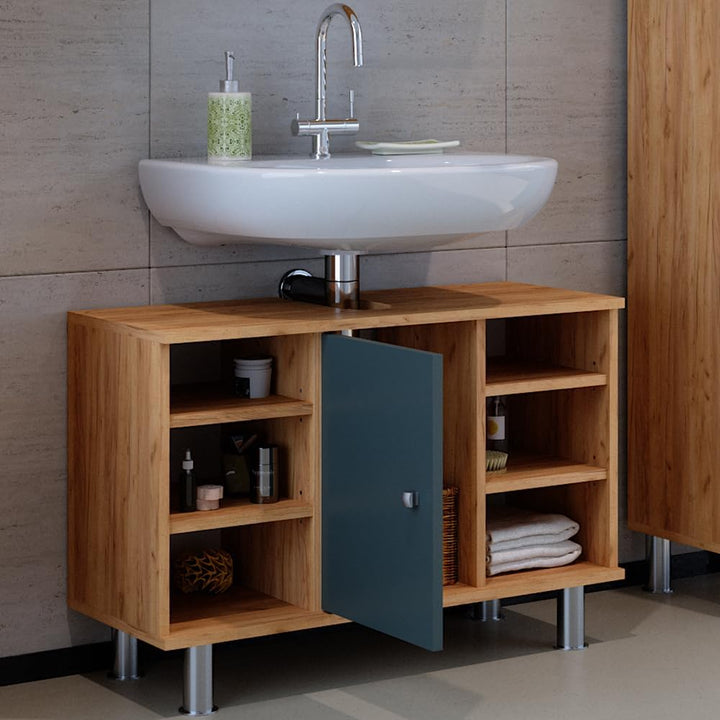 Vicco Waschbeckenunterschrank Fynn, Grün/Goldkraft Eiche, 80 x 54 cm, Grün