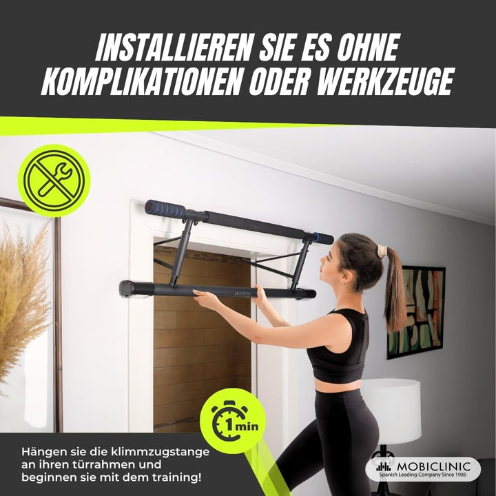 Mobiclinic® fitness, Klimmzugstange türrahmen, Werkzeuglos, K5, Max. 200 kg, Mit elastischen, Rutsch