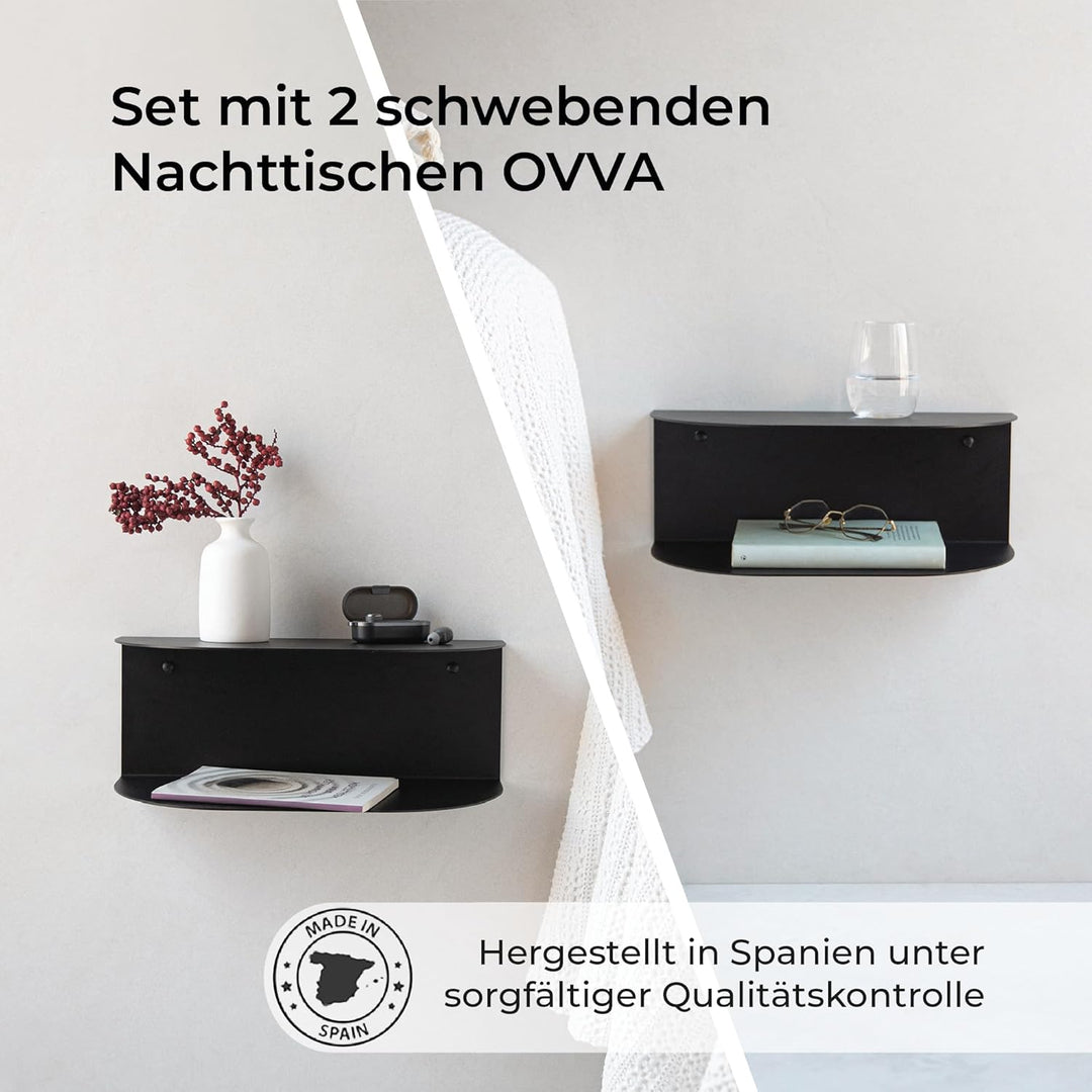 MILUKA Schwebender Nachttisch Hängend 2er Set aus Schwarz Metall 40x20 cm| Nachttisch Schmal mit 2 E