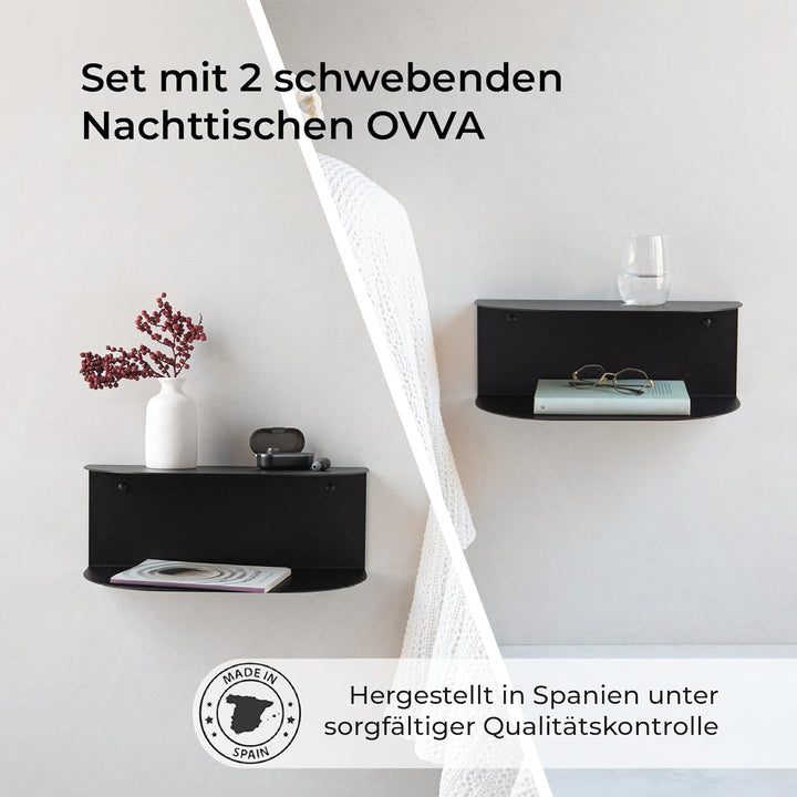 MILUKA Schwebender Nachttisch Hängend 2er Set aus Schwarz Metall 40x20 cm| Nachttisch Schmal mit 2 E