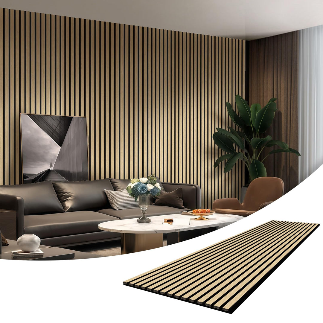 Akustikpaneele Holz 240x60cm(8,64m²),6 Pack Wandpaneele mit Holzfunier & Filz,Holzpaneele Wand für Z