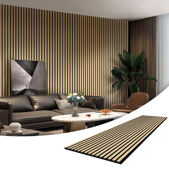 Akustikpaneele Holz 240x60cm(8,64m²),6 Pack Wandpaneele mit Holzfunier & Filz,Holzpaneele Wand für Z