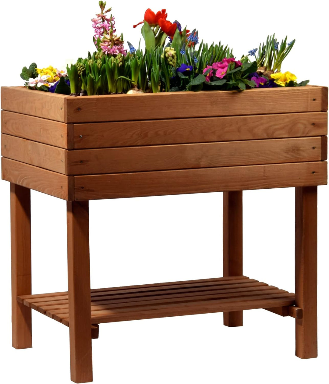 dobar® 58270e breites Hochbeet Kubus Massiv-Holz mit Ablageboden | Salatbeet Bausatz für Gemüse | Er