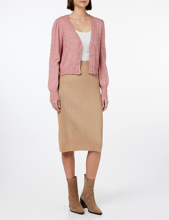 VERO MODA Damen Vmwillow Below Knee Rib Skirt Ga Rippstrick-Rock S Tigers Eye/Stripes:w. Birch, S Ti