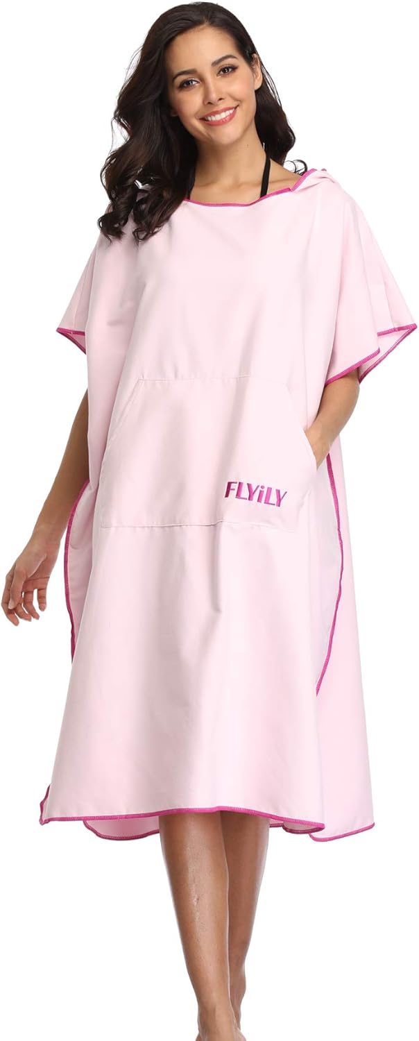 FLYILY Microfaser Surf Poncho Handtuch mit Kapuze Bademantel zum Schwimmen und Strand wechseln Einhe