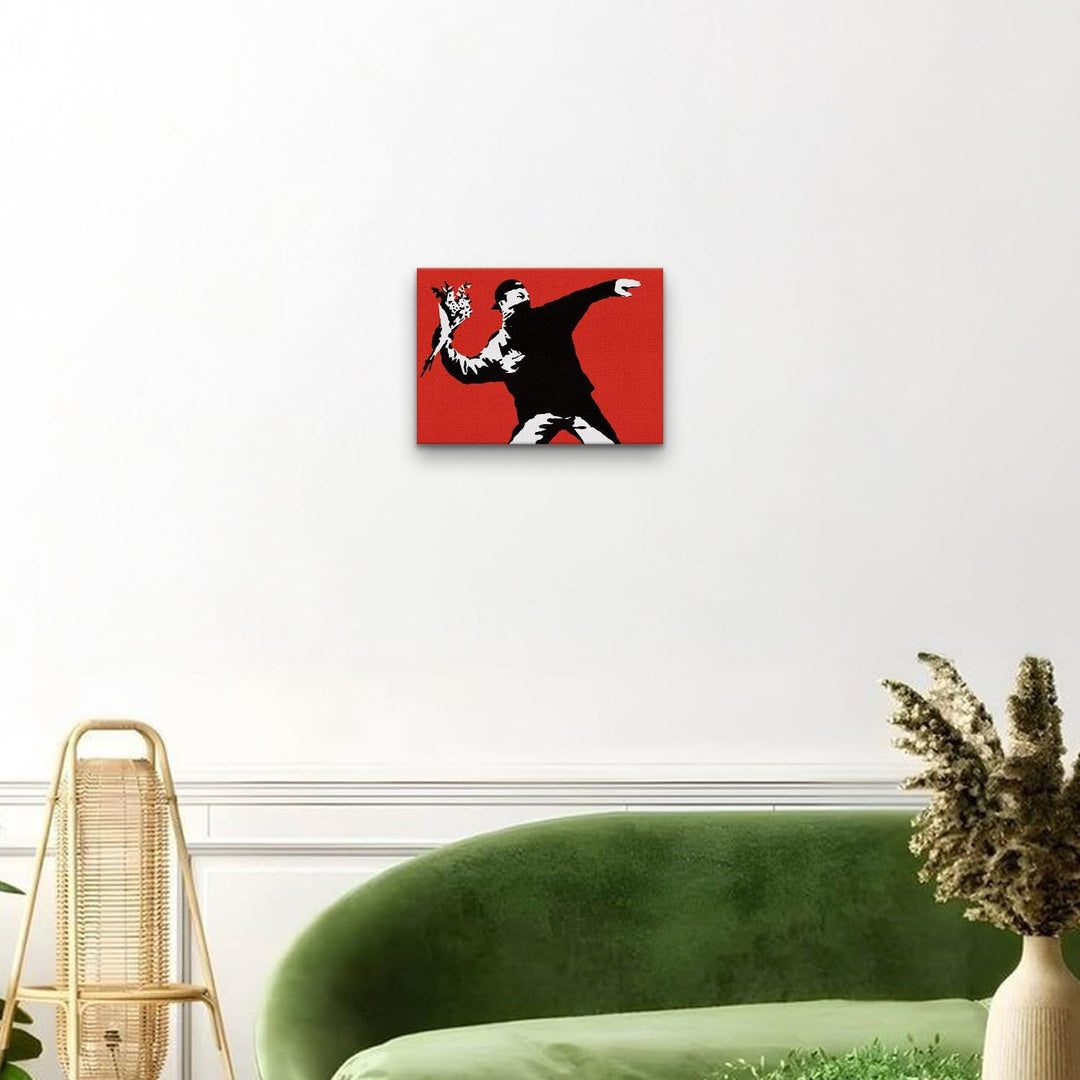 Giallobus - Gemälde - Banksy - - Standardleinwand - 50x35-13 - Roter Blumenkrug - Bereit zum Aufhäng