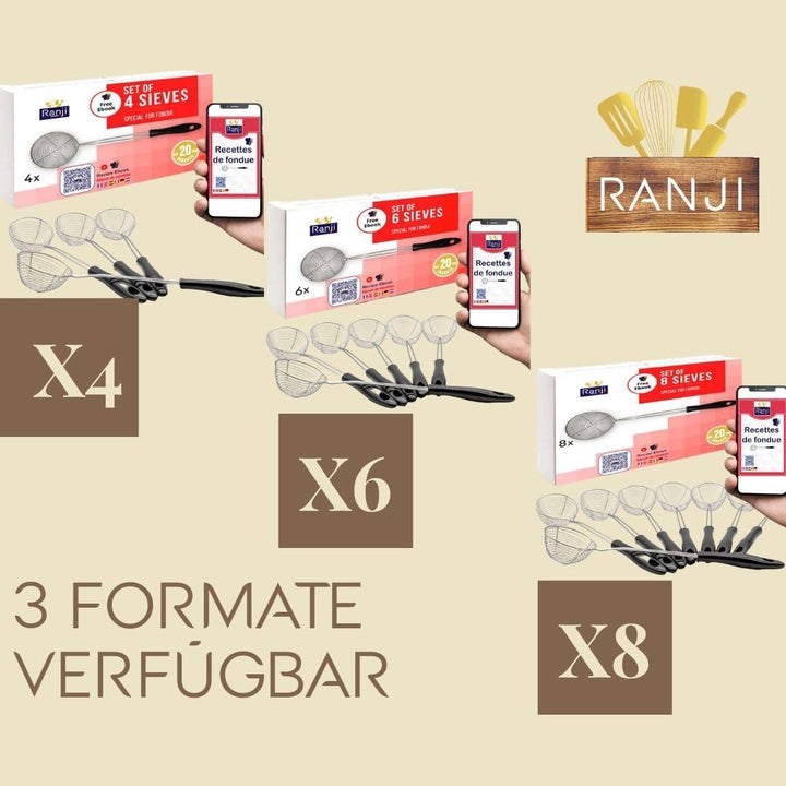 Ranji® Kescher für Fondue, Edelstahl, Pflegeleicht, perfekt für geschmolzene Abende (6 Stück)
