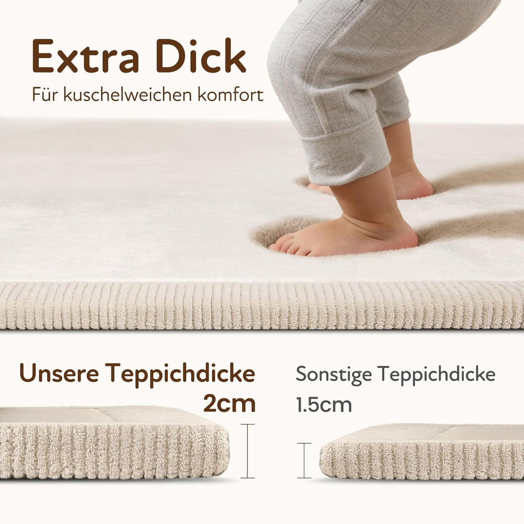 Treeboy Spielmatte Baby 80x150x2cm beige – Teppich für Kinderzimmer mit hochwertigem Memory-Schaum –