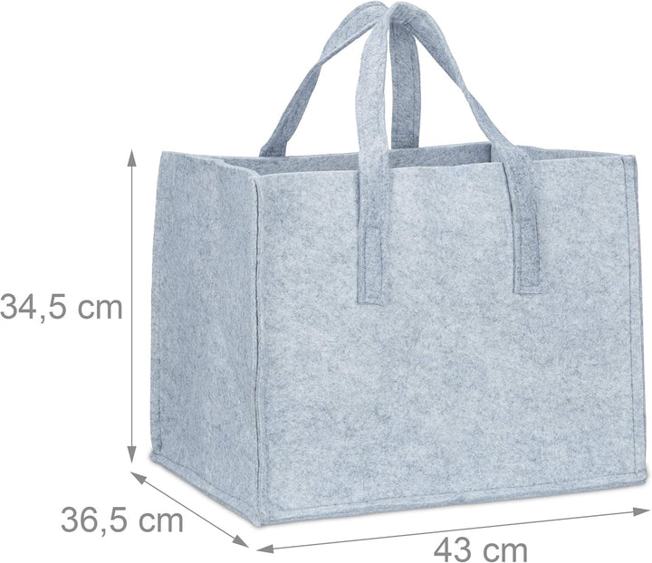 Relaxdays Kaminholzkorb, 2 Griffe, faltbar, Zeitungshalter, Filzkorb Kaminholztasche Filz, Grau, 1 S